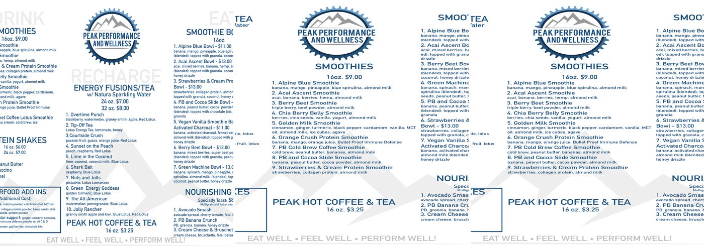 Peak Performance and Wellness Menu