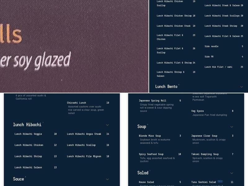 Takumi Hibachi Sushi Lounge Menu