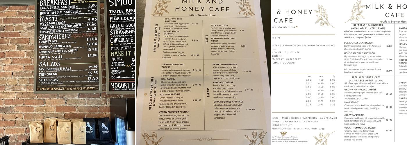 Milk & Honey Cafe Menu