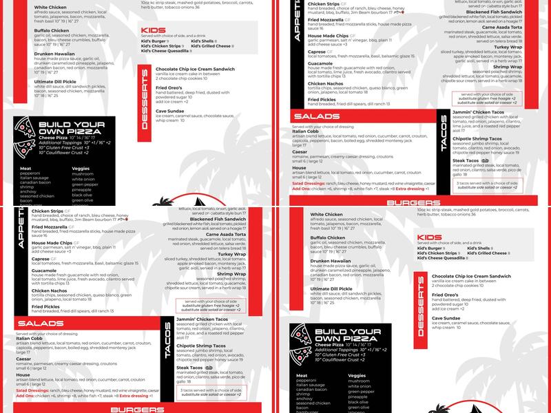 The Cave Bar & Grill Menu