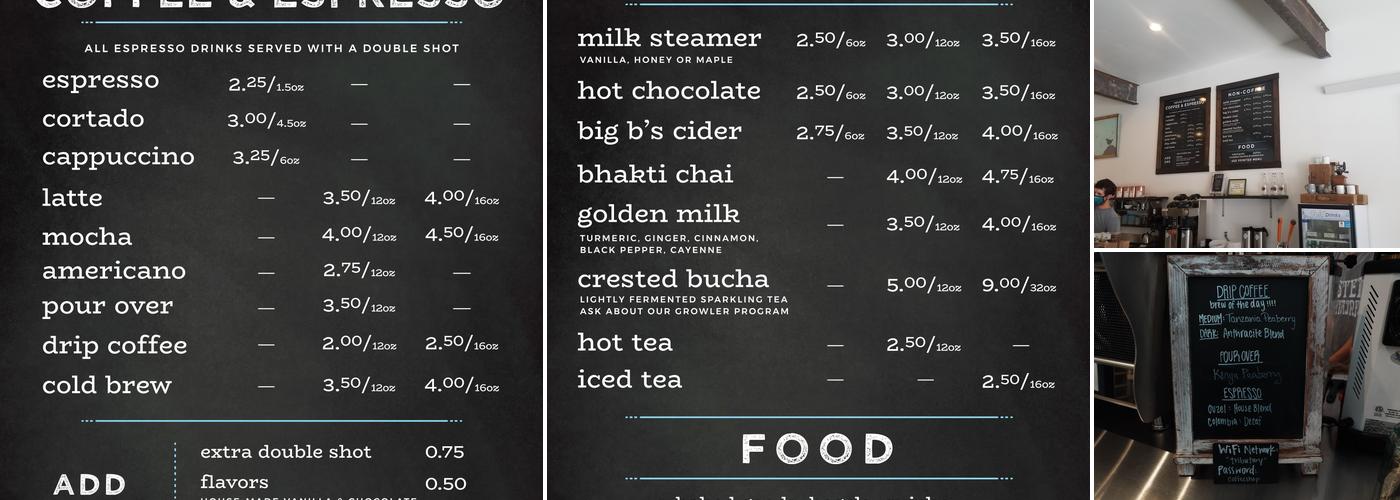 Tributary Coffee Roasters Menu