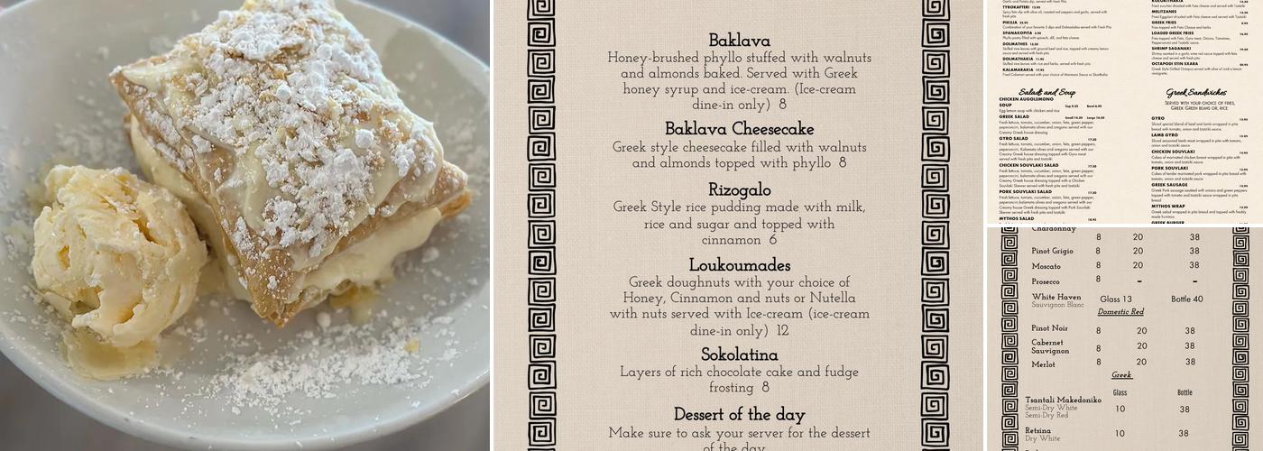 Mythos Authentic Greek Cuisine Menu