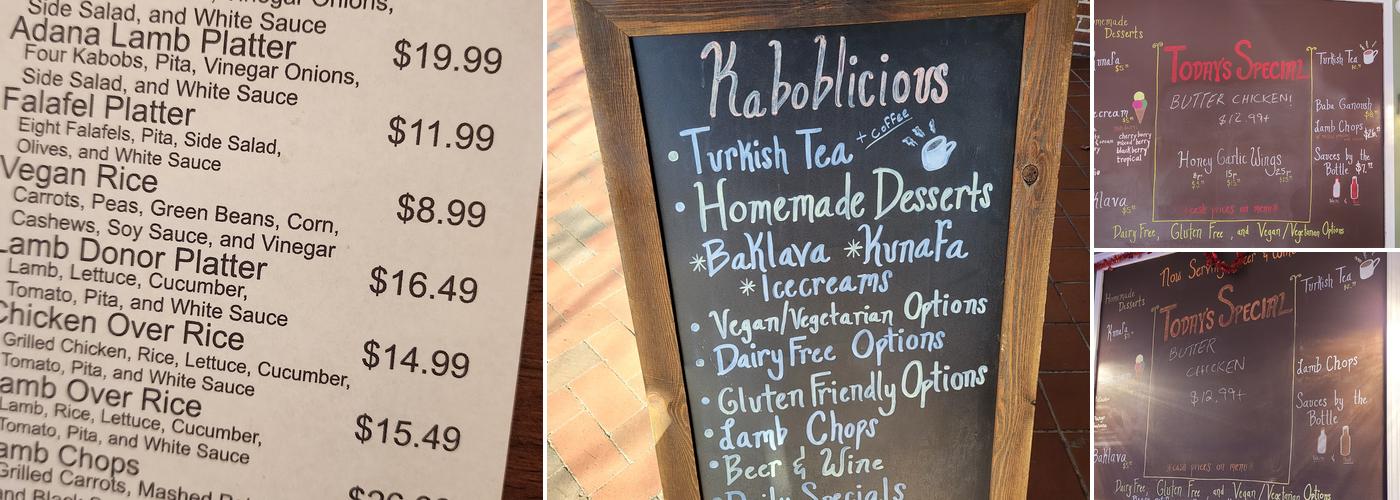 Kaboblicious Menu