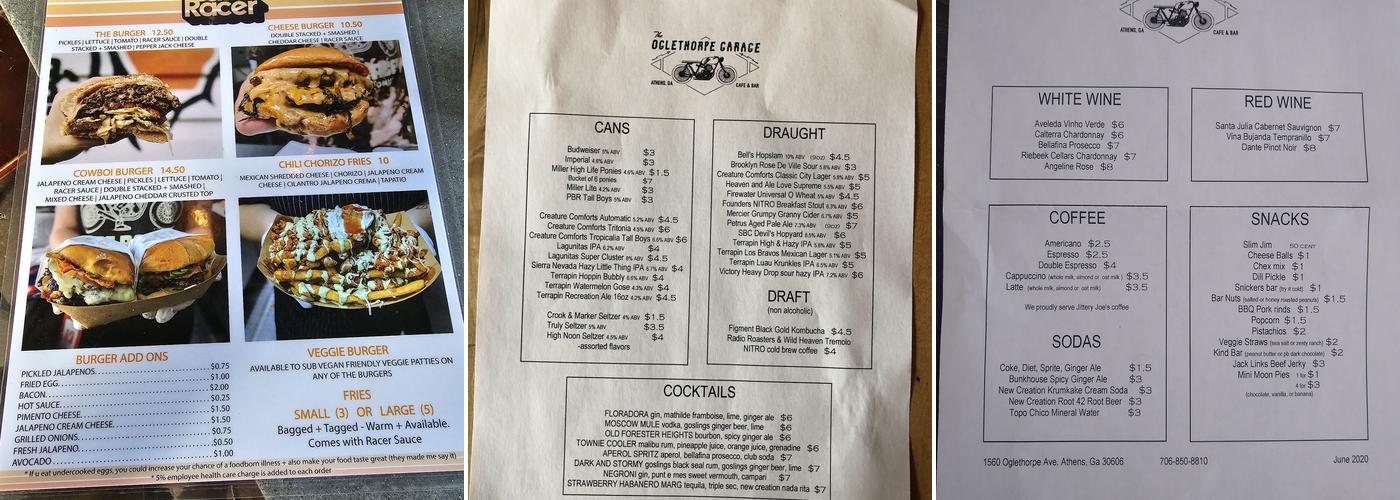 Oglethorpe Garage Menu