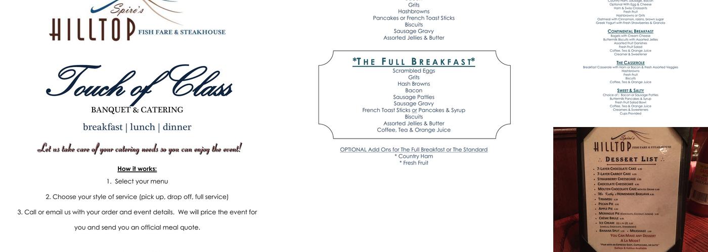 Spiro's Touch of Class Catering Menu