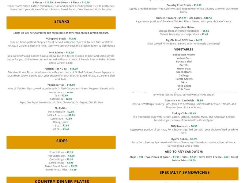 Timberwood Restaurant Menu