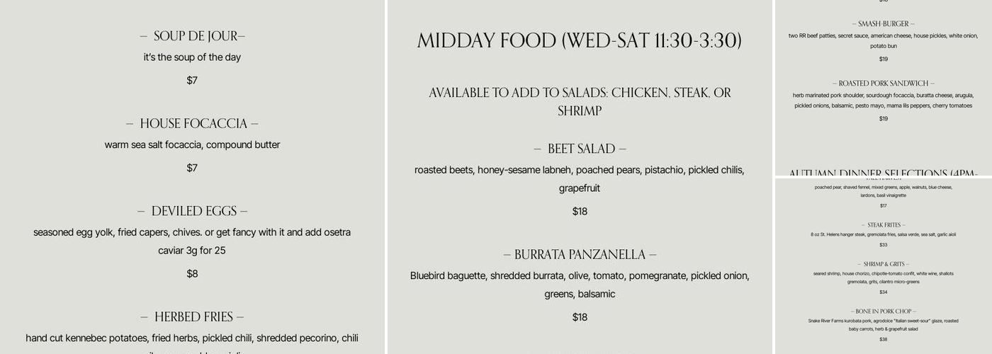 The Bank: Barroom & Eatery Menu