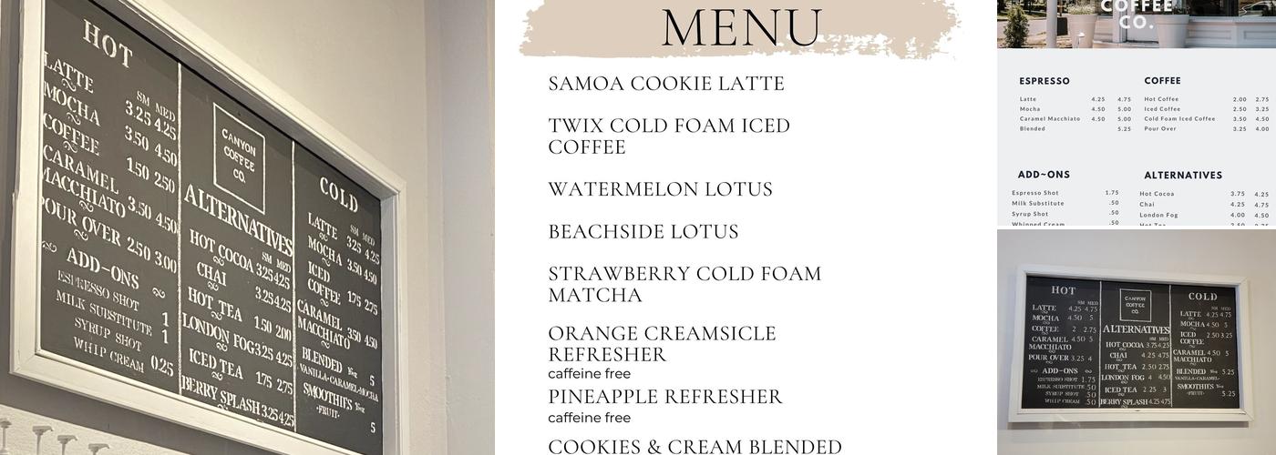 Canyon Coffee Co. Menu