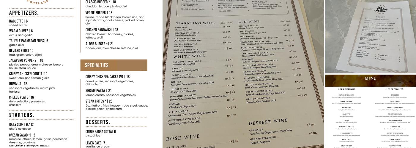 Bistro Alder Menu