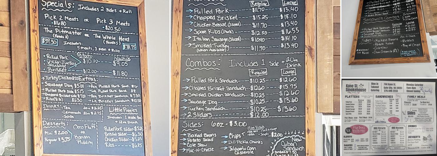 Kane St. Smokehouse Menu