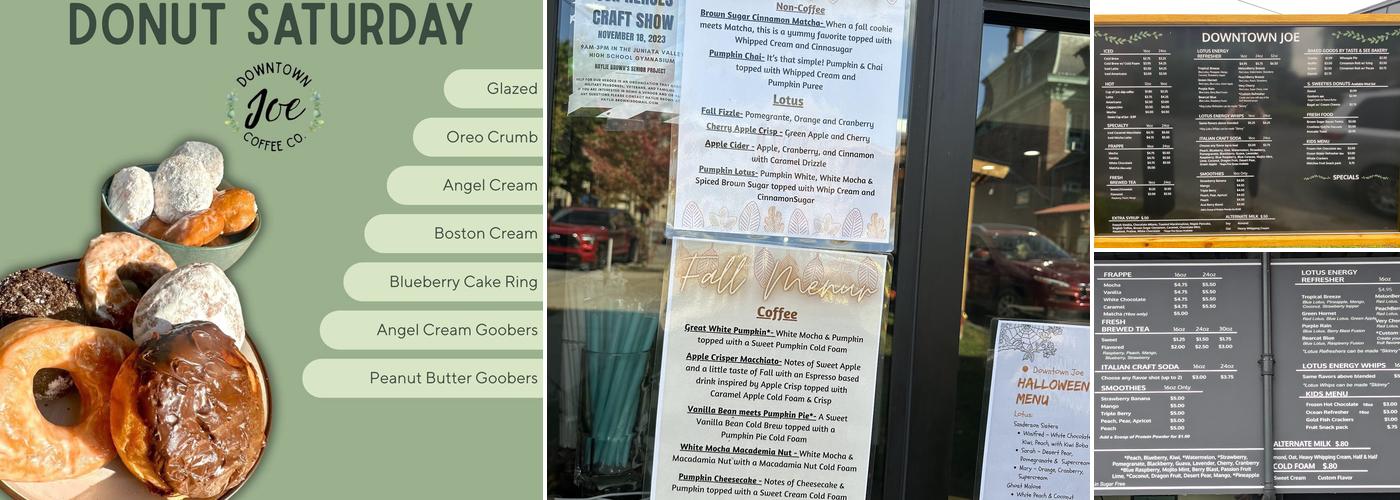 Downtown Joe Menu