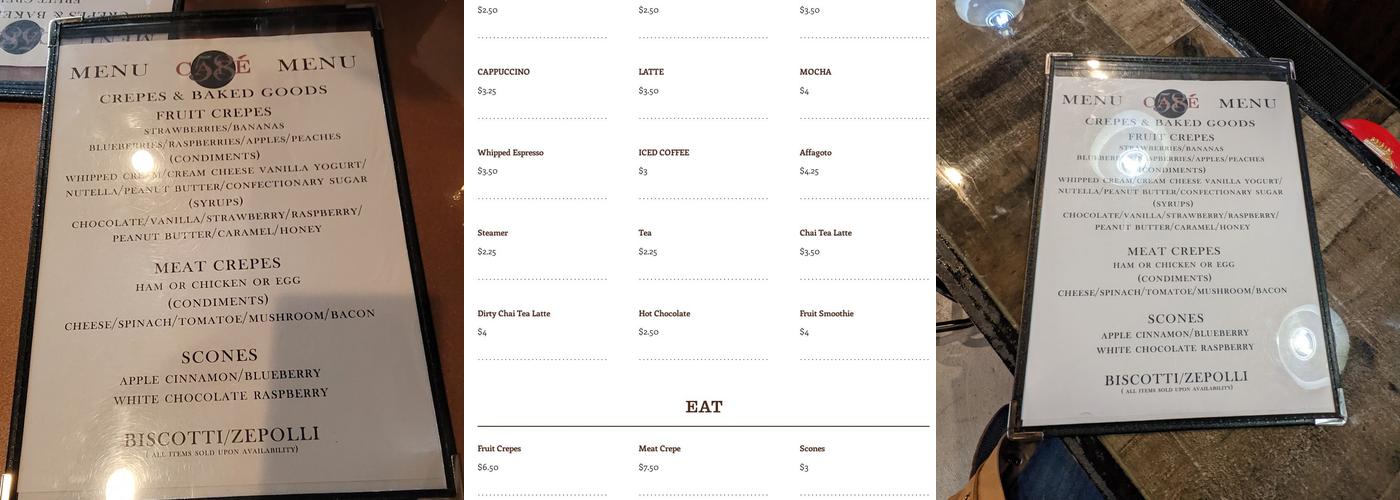 Cafe 58 Menu