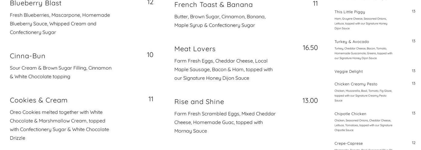 Cottage Creperie Menu