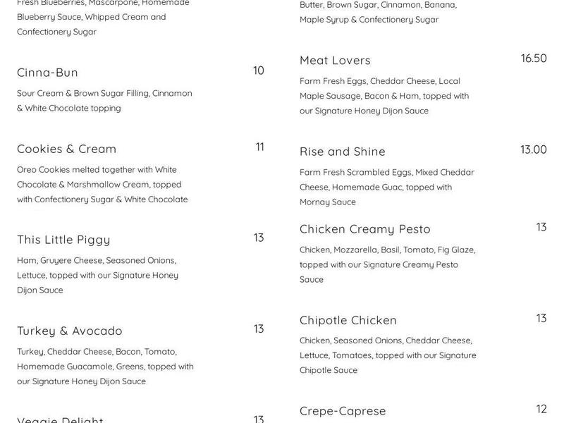 Cottage Creperie Menu