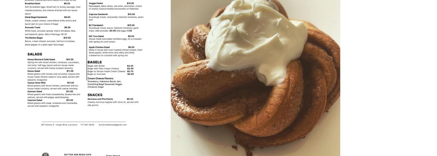 Butter and Bean-Lancaster City Menu