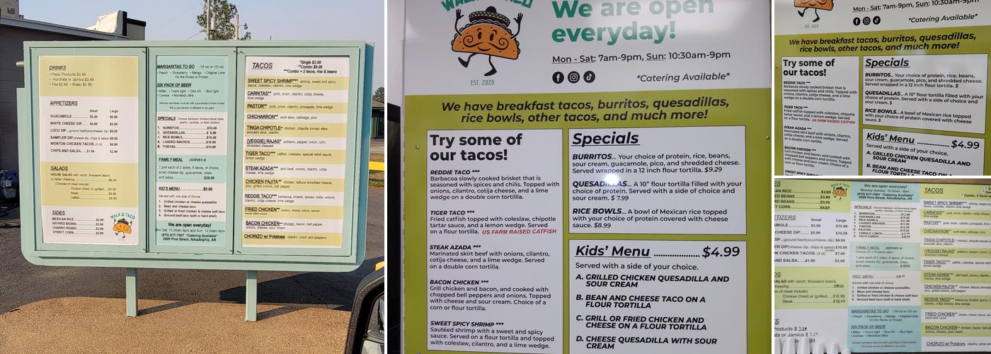 Walk & Taco Menu