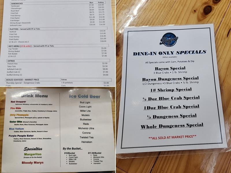 Bayou Snacks & Drinks. Menu