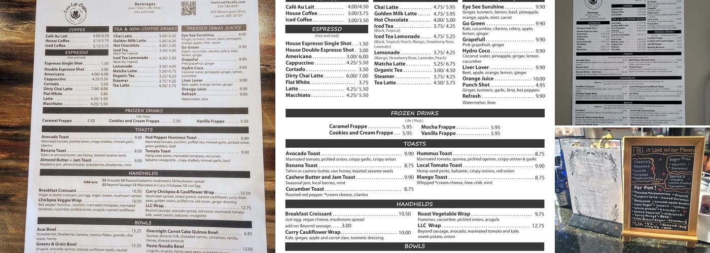 Love Life Coffee Menu