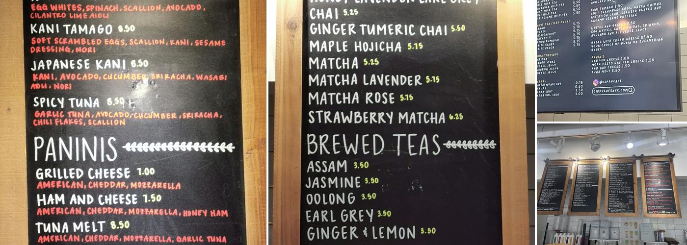 Sippy Cafe Menu