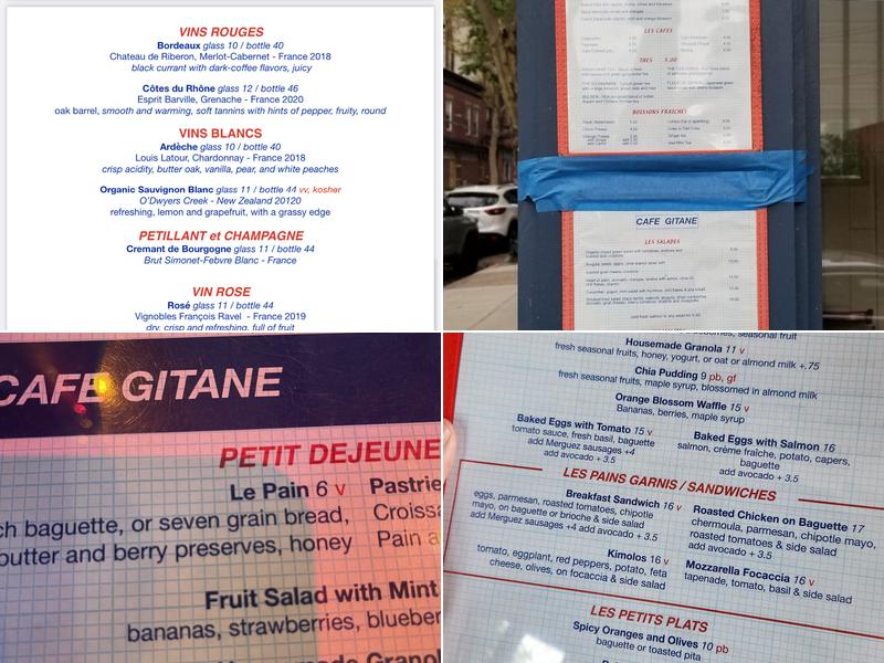 Cafe Gitane Menu