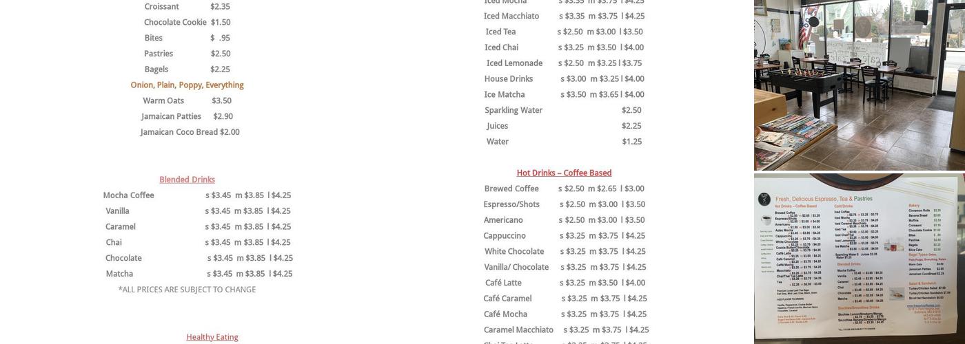 The Park Coffee and Tea Menu