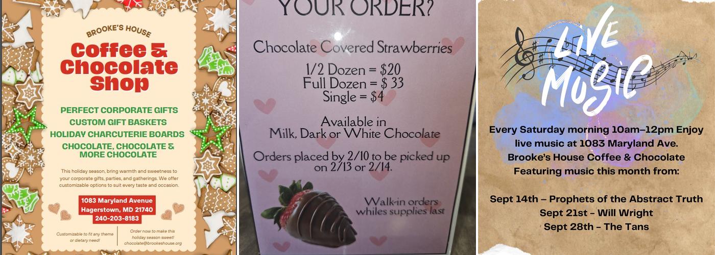 Brooke's House Coffee and Chocolate Menu