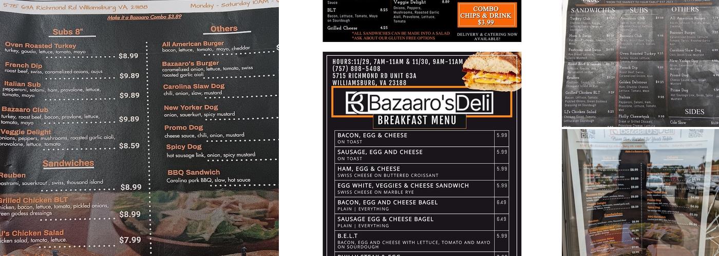 Bazaaros Deli Menu