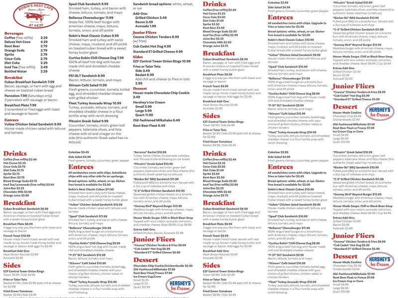 Robin's Nest Cafe At Kezf Menu