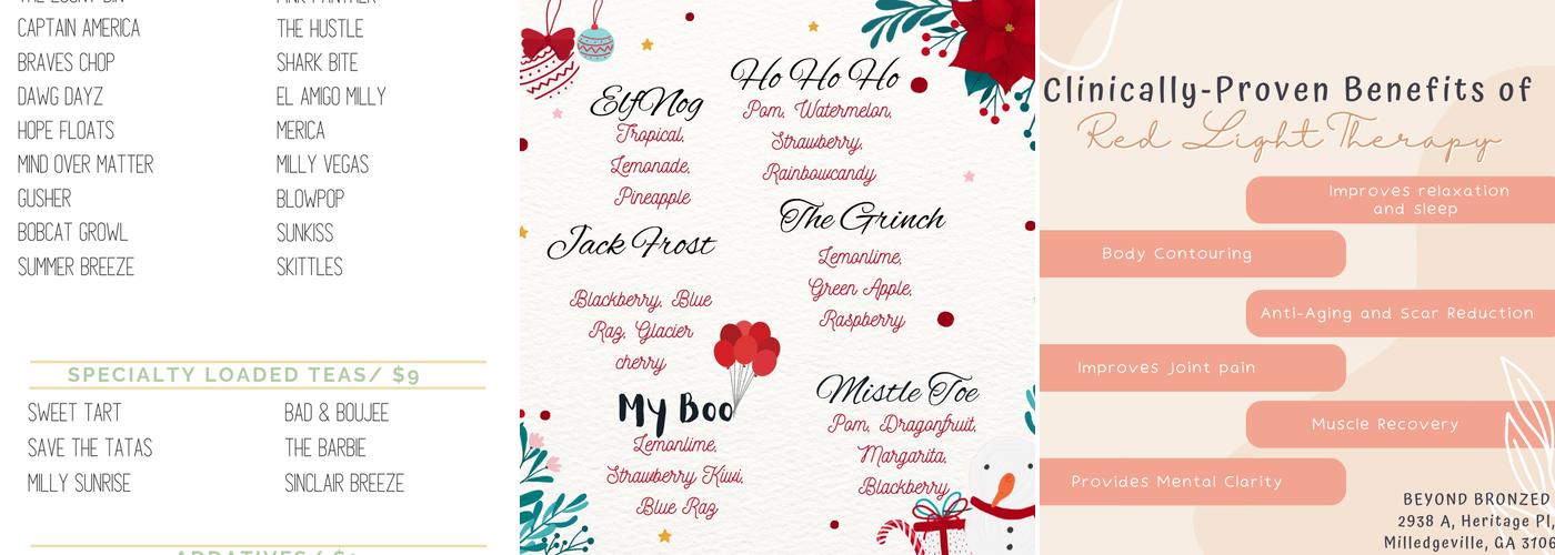 Beyond Bronzed and Smoothie, LLC Menu