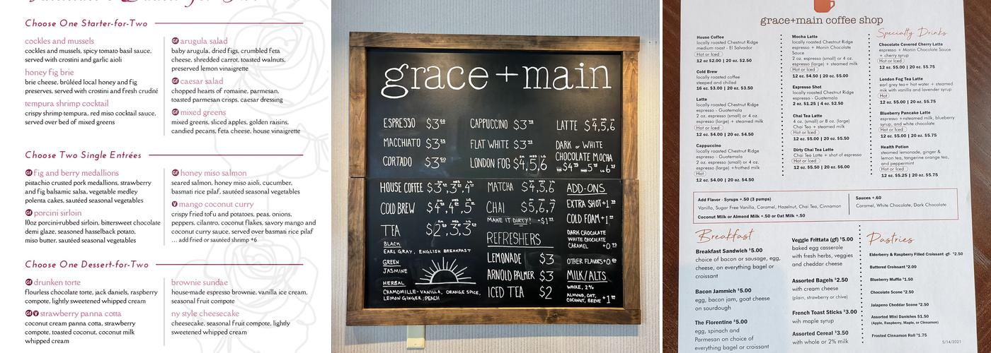 Grace + Main Cafe Menu