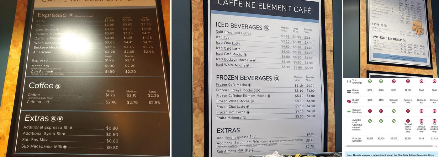The Caffeine Element - Prior Cafe Menu