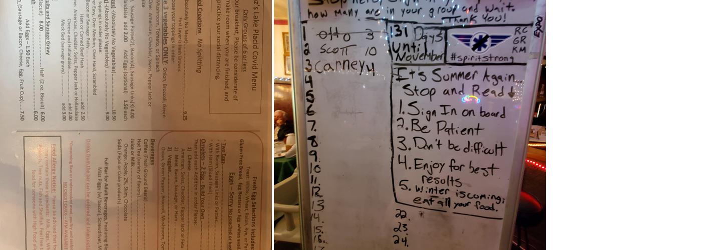 Lake Placid Inn Menu