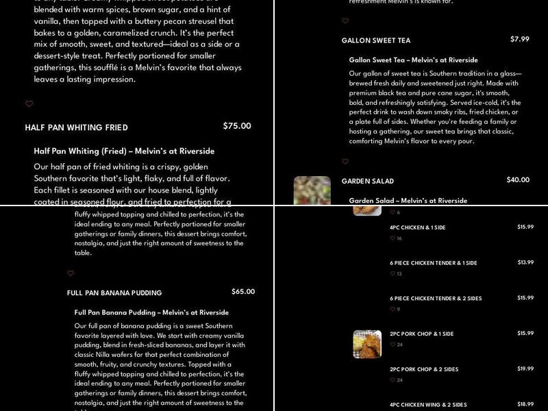 Melvin’s at Riverside Menu