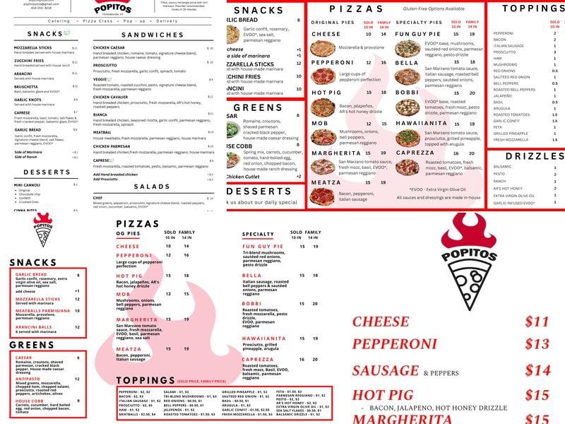 Popitos Pizza Menu