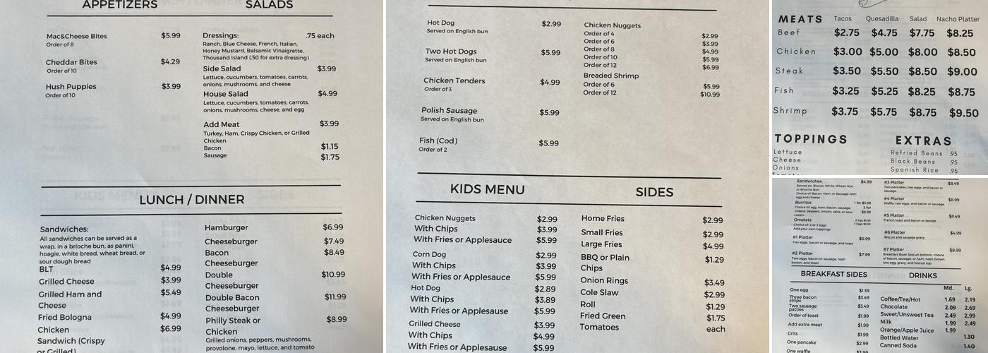 Riverview Cafe Menu