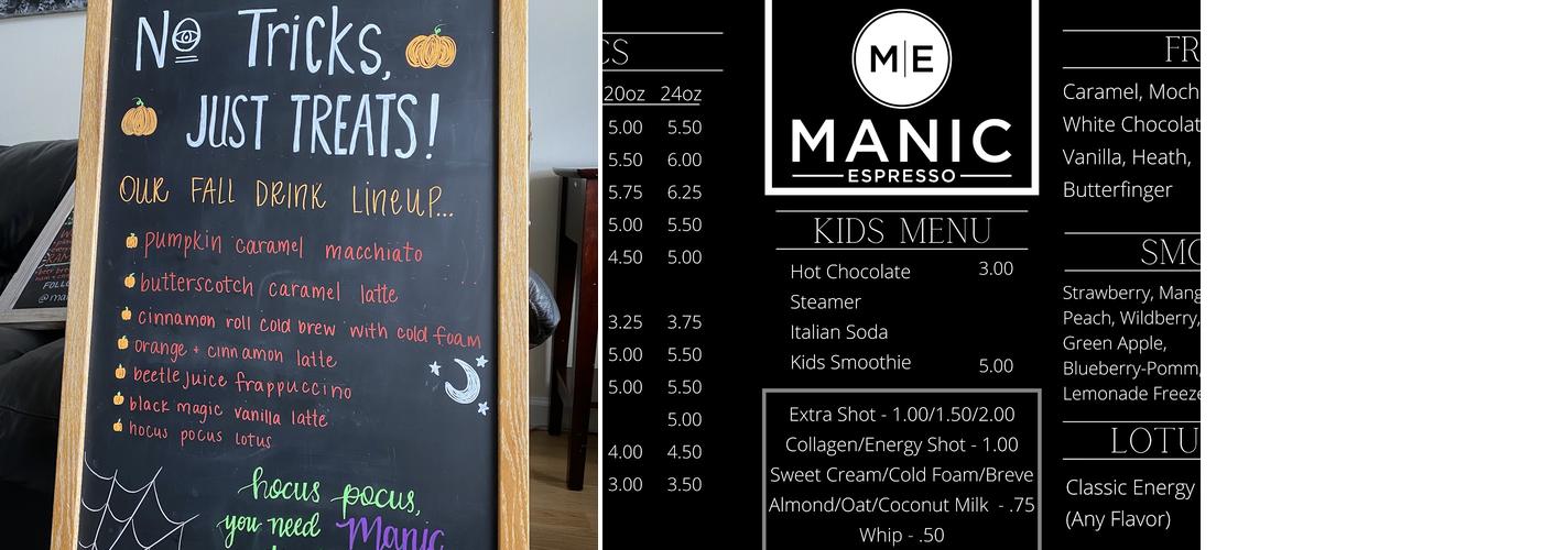 Manic Espresso Menu