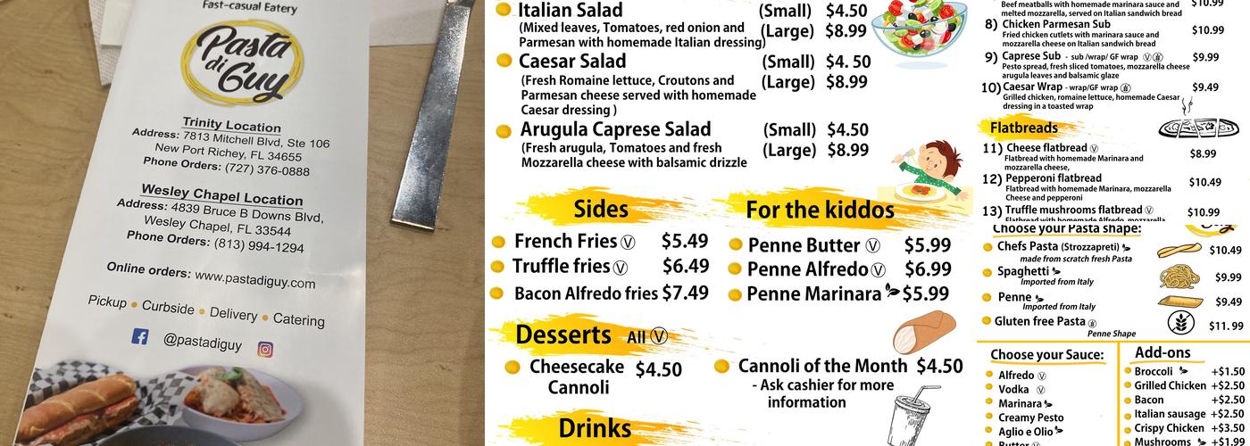 Pasta di Guy Trinity Menu