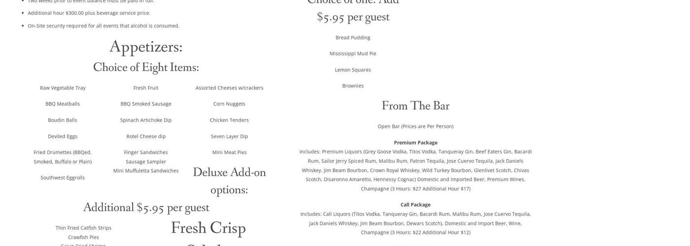 Cypress Hall & Pavilion Menu