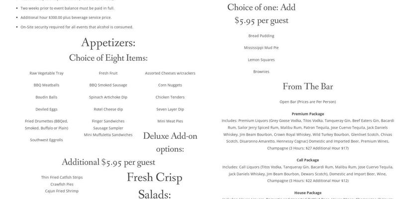 Cypress Hall & Pavilion Menu