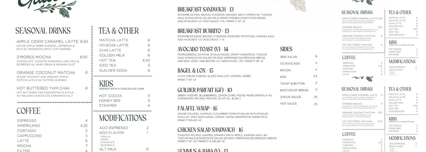 Guilder Menu