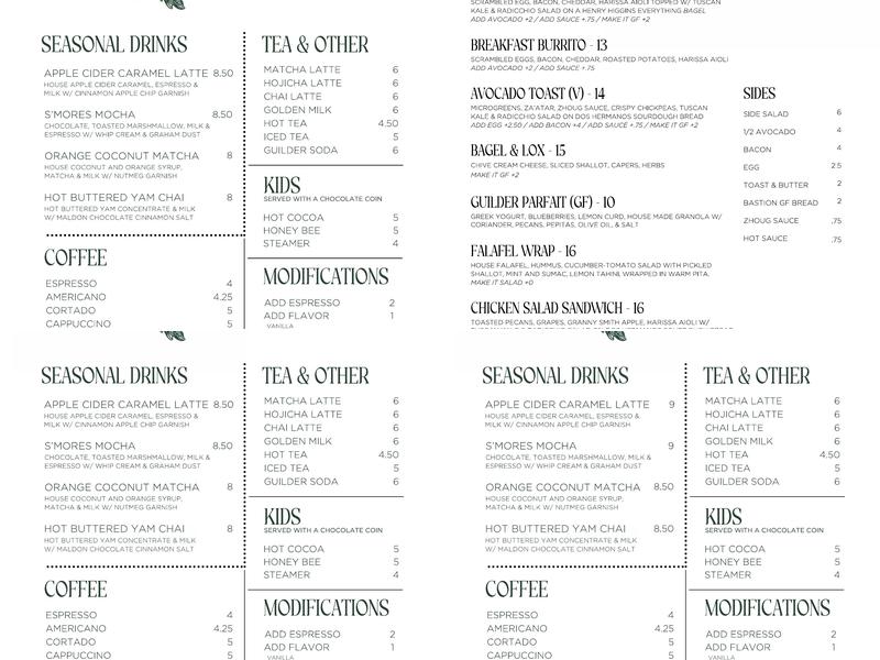 Guilder Menu