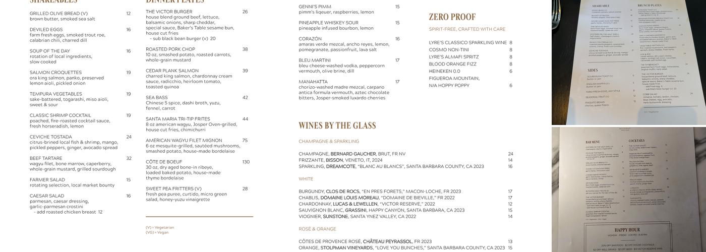 The Victor Restaurant and Bar Menu