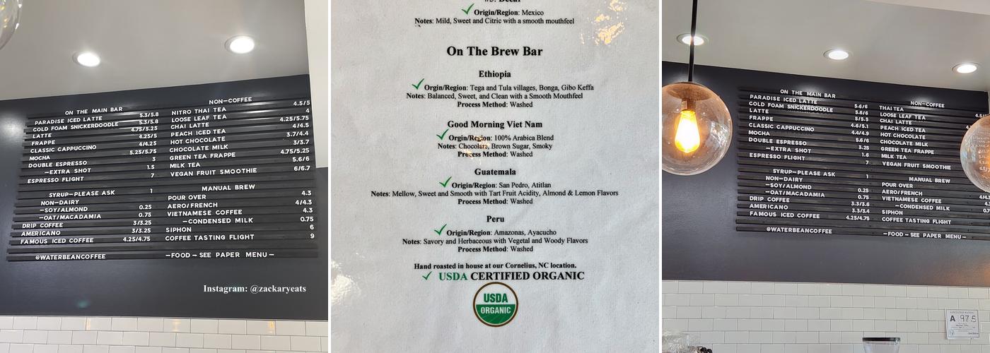 Waterbean Coffee Menu