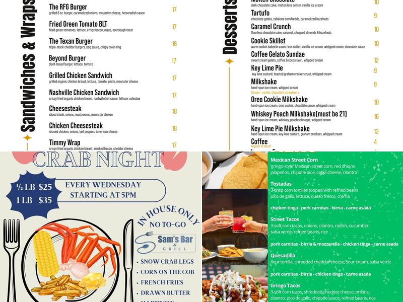 Sam’s Bar & Grill Menu
