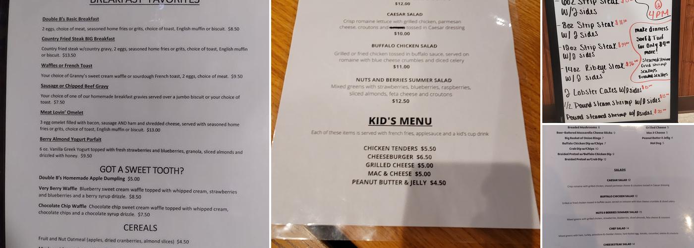 Double B's Bar & Grill Menu