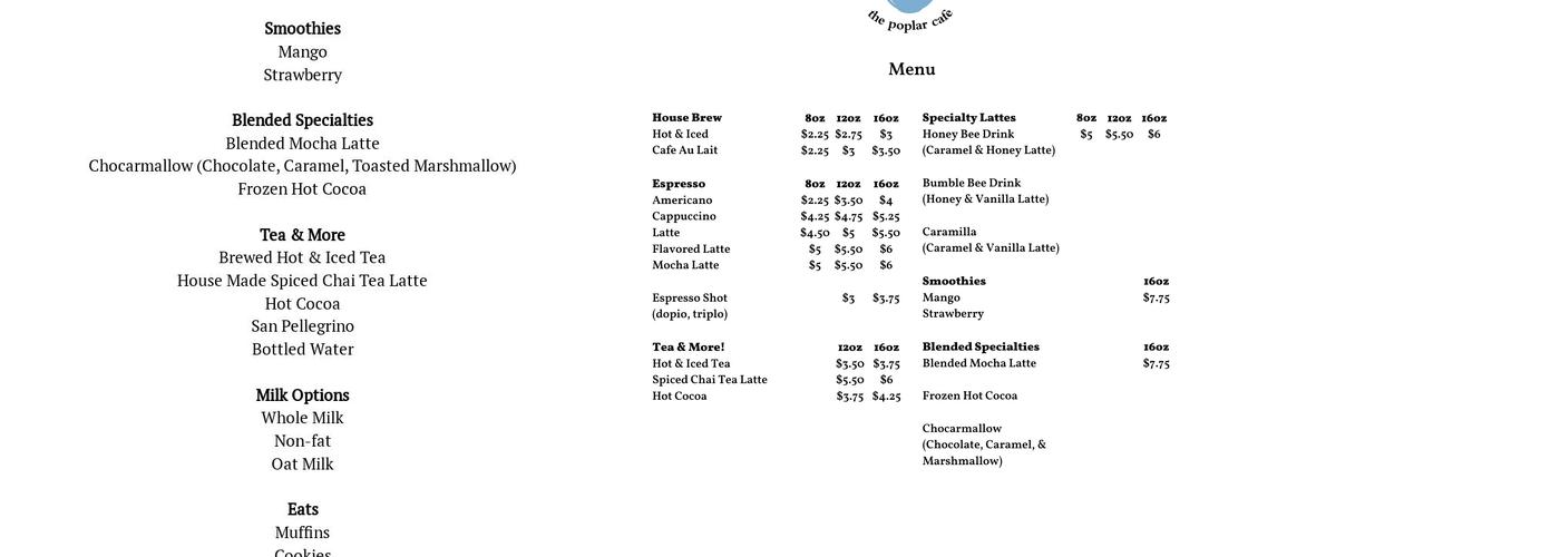 the poplar cafe Menu