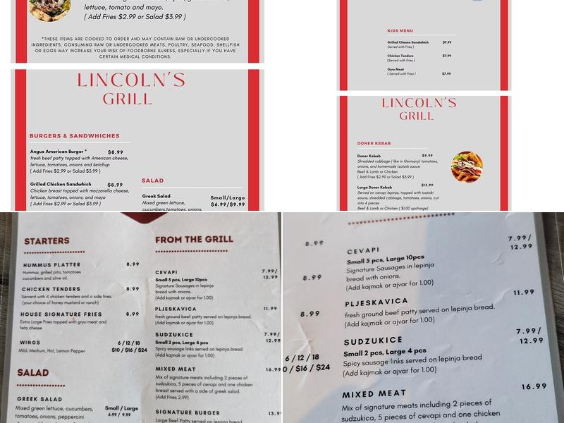 Lincoln's Grill Menu