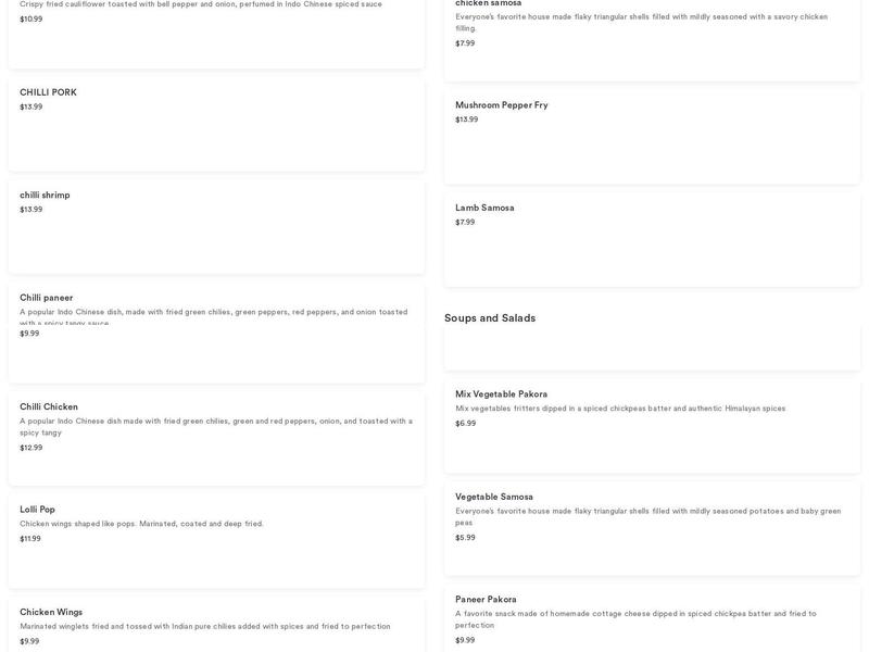 Himalayan Kitchen Menu