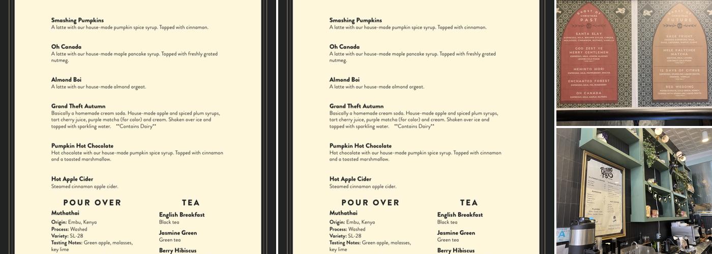 Flying Fox Coffee Menu