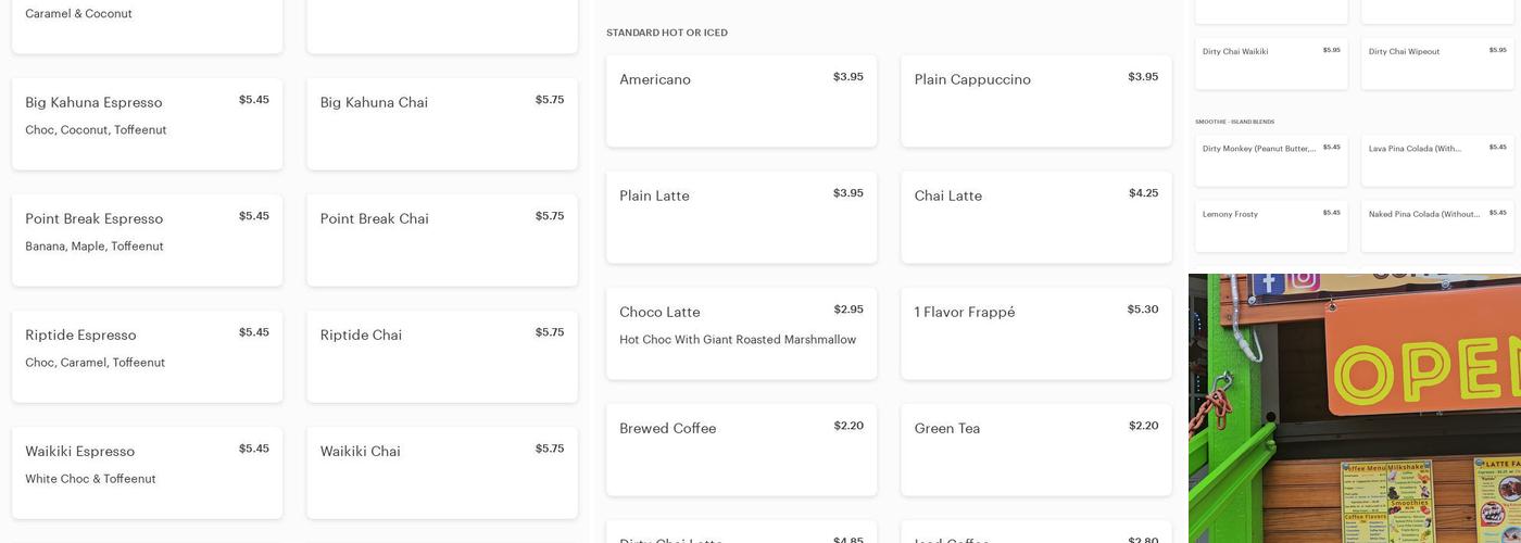 Java Island Coffee Hut Menu